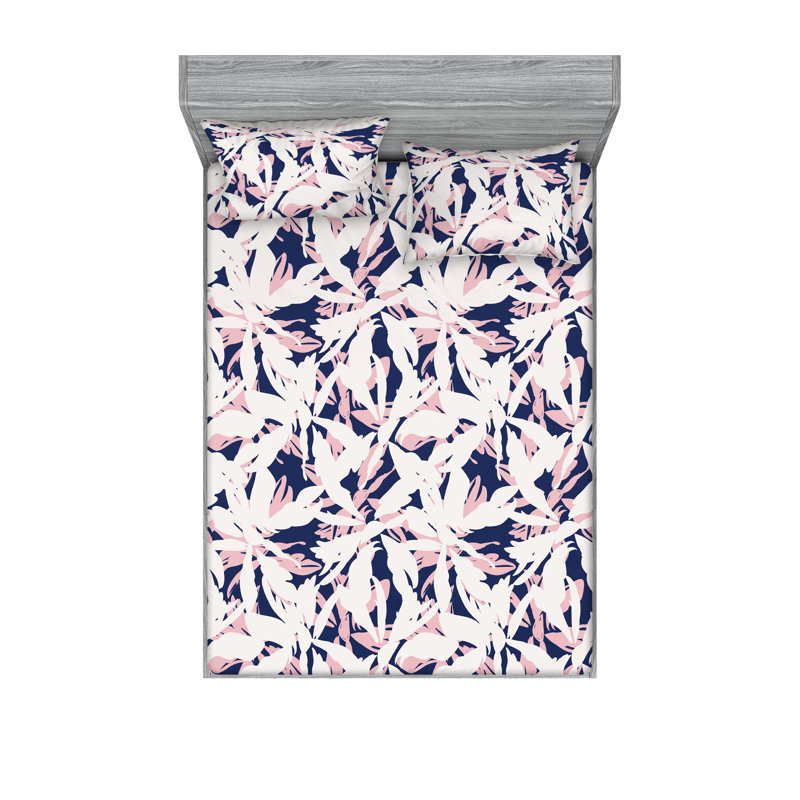 Drap-housse et taies décoratives 3 pièces Ambesonne, Coquille d'œuf / motif floral rose pastel