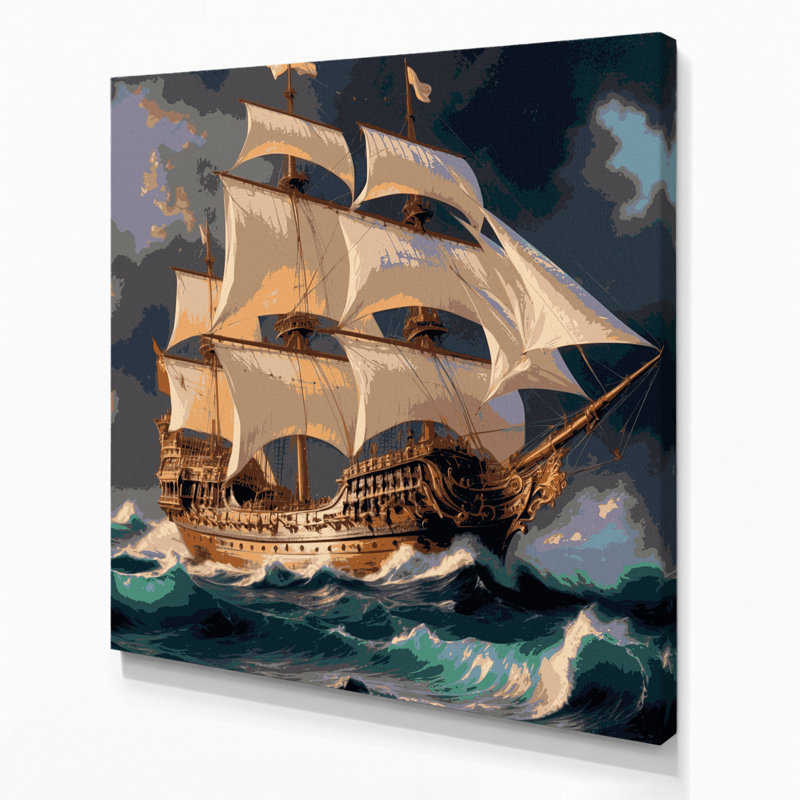 Art mural sur toile, "Nautical Galion", H 16 po x l 16 po
