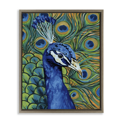"Bold Peacock Feathers", art mural encadré sur toile flottante par Yvette St. Amant