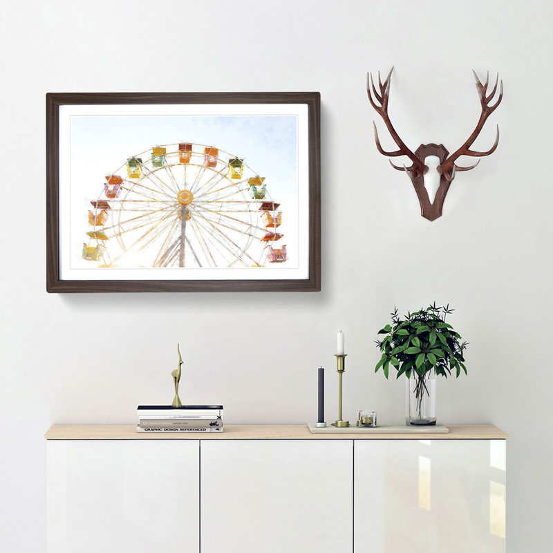 Colourful Ferris Wheel - Picture Frame Graphic Art Print, 24cm H x 33cm W x 2cm D, Walnut Framed