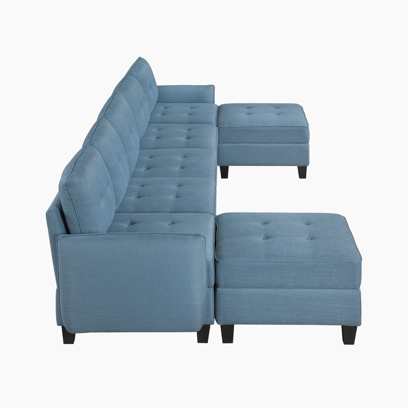 Hultgren 138" Modern & Contemporary 7-Piece Sectional Sofa - Textured Upholstery Sectional Sofa, Hidden Storage, Two Ottoman