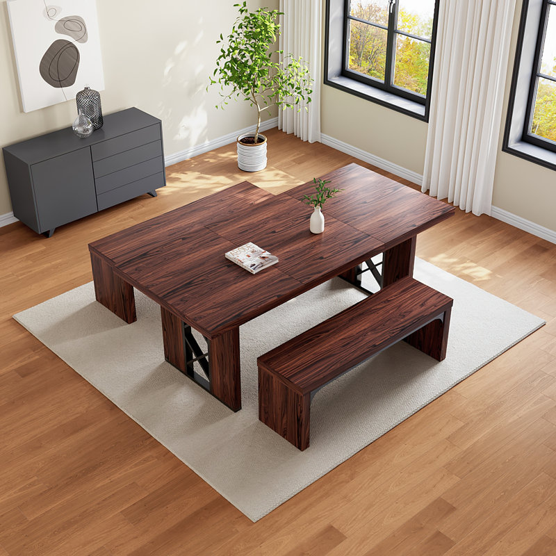 3-Piece Dining Table Set For 6-8 People, 70.8'' Rectangle Kitchen Table With 2 Benches For Breakfast Nook, Dining Room Furniture