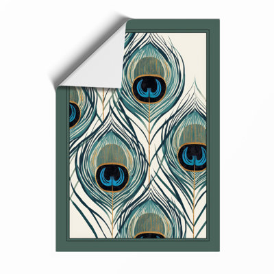 Peacock Feathers Geometric - Framed Print