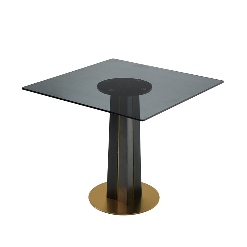 Modern Negotiation Table - 85Cm Black Tempered Glass Top, Black Wooden Legs With Golden Metal Base(Only The Negotiation Table)