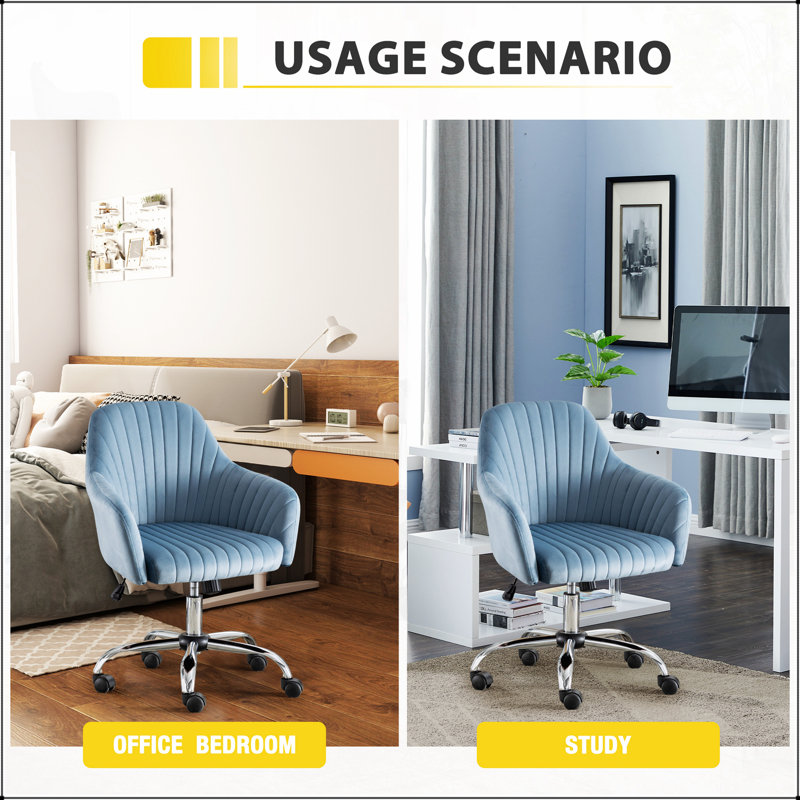Chaise de bureau moderne, hauteur réglable, roulettes, Bleu clair