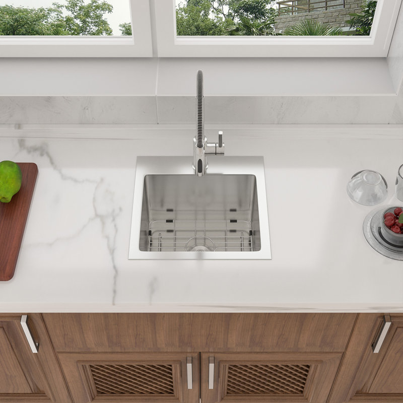 15" L x 15" W Drop-In Stainless Steel Bar Sink, 15" L x 15" W