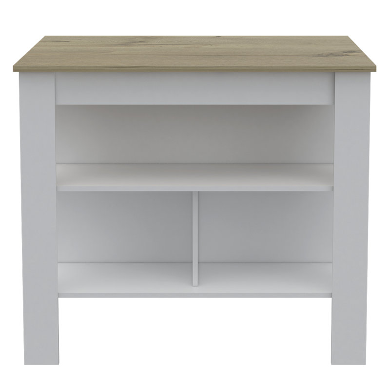 Îlot de cuisine antibactérien, trois tablettes, quatre pieds - chêne clair / blanc, Chêne pâle / blanc
