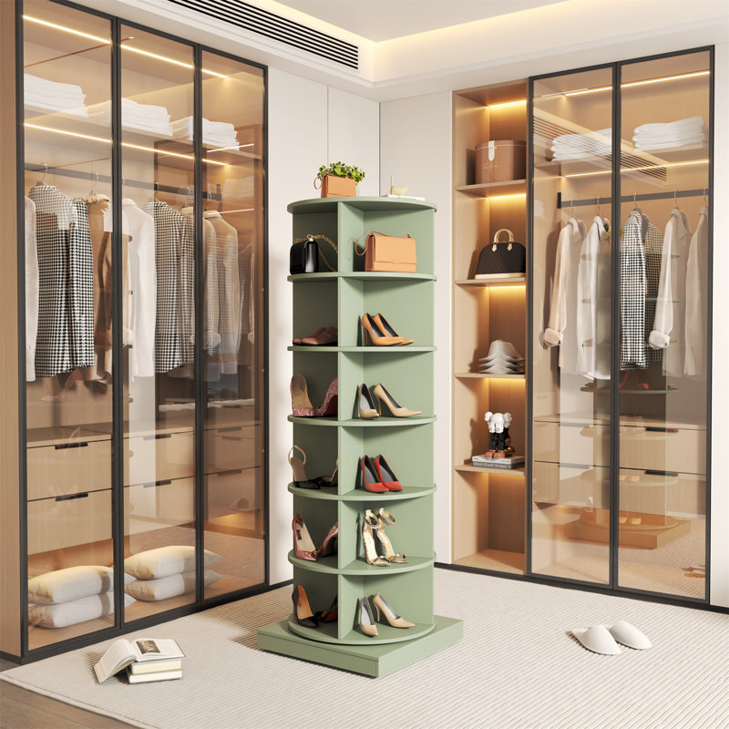 Green 360 Rotating Shoe Cabinet 6 Layers, Green, 56.14" H x 23.62" W x 23.62" D