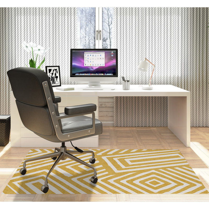Tapis de chaise rectangulaire Bilo, H 48 po x l 72 po, Jaune / beige