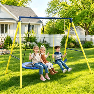 2 in 1 Swing Set for Backyard – Includes Hammock Swing & Belt Swing, Heavy Duty Metal A-Frame Stand