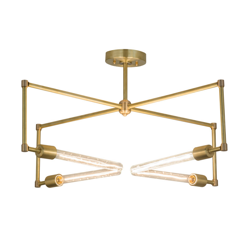 4 - Light Semi Flush Mount, Satin Brass