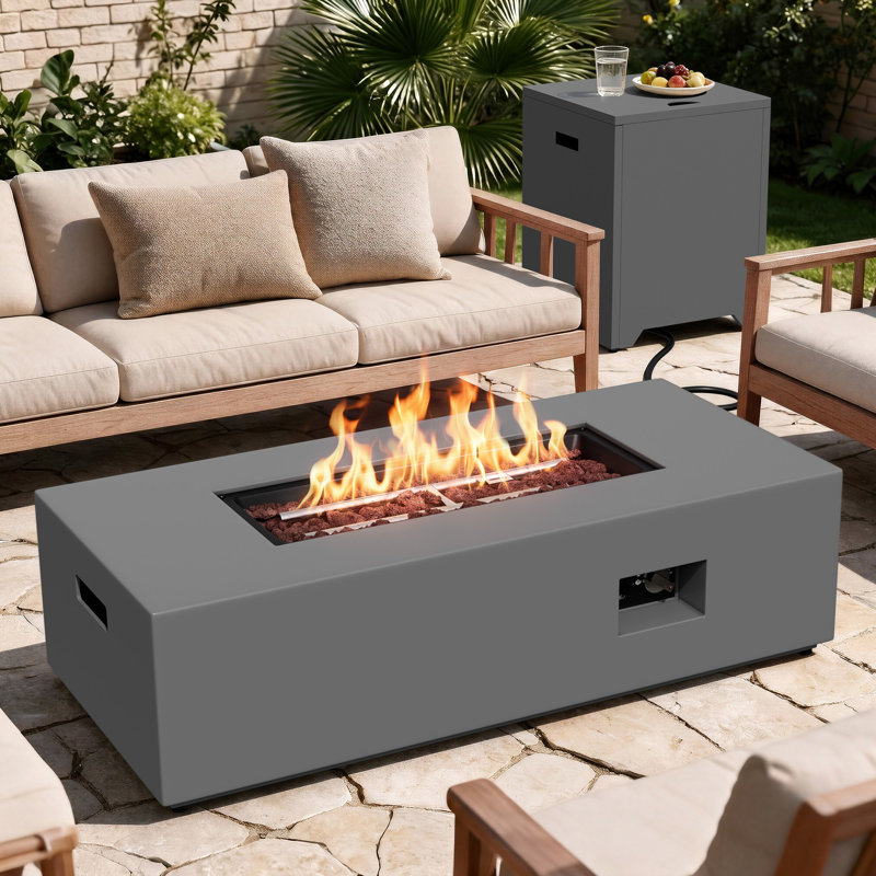 Table de foyer au propane de 44 po de largeur avec table d'appoint, foyer de 50000 BTU avec pierres de lave, couvercle et couvercle imperméable