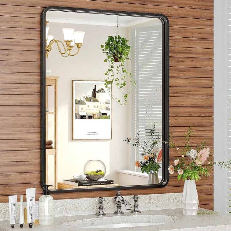 Juriana Metal Wall Mirror for Bathroom Oval Modern Decorative Shatterproof Mirrors Latitude Run Finish: Gold, Size: 22 H x 30 W x 2 D