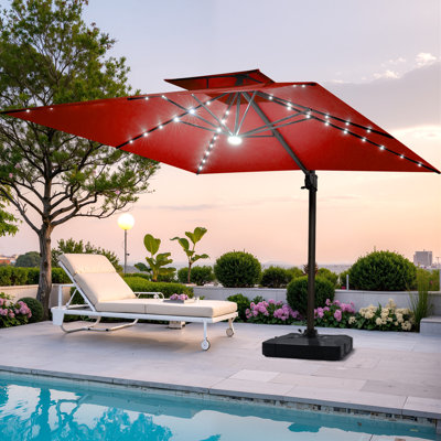 129'' X 105'' Rectangular Outdoor Solar Led Cantilever Patio Umbrella, Counter Weights Included