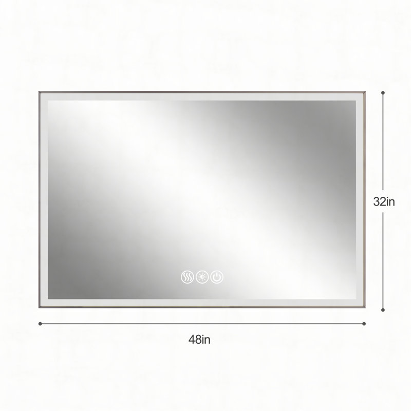 Miroir de meuble-lavabo à cadre 48 po x 32 po à DEL, cadre en aluminium avec lumières biseautées à angle biseauté à 45 °, 3 couleurs, antibuée, convenant à une décoration moderne