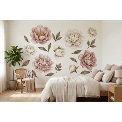 Ensemble de décalcomanies murales en vinyle aquarelle et pivoine