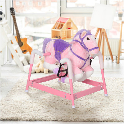 Qaba Spring Rocking Horse,  Ride on Horse, Plush Horse Ride-on with Sounds & Foot Stirrups, Saddle for  3-8 Years, Brown
