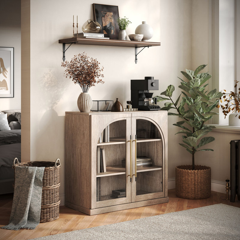 Buffet modulaire avec porte vitrée cintrée, couleur sable, Sand