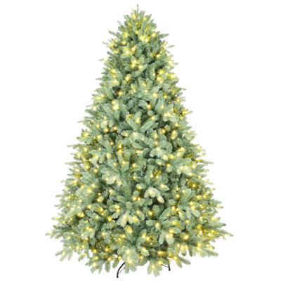 Arbre de Noël illuminé 8 pi avec 900 lumières DEL chaudes, 3308 pointes en PE + PVC, branches articulées et support en métal robuste pour une installation facile et un décor des Fêtes unique