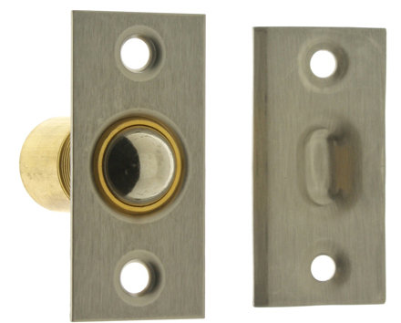 Solid Brass Narrow Square Roller Ball Catch, Satin Nickel
