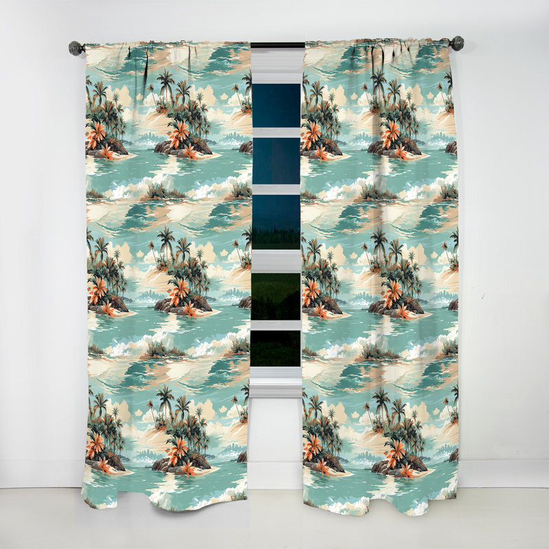 Motif tropical Coastal Vision - Rideau floral - Rideau floral obscurcissant - 1 panneau, L 52 po x L 84 po