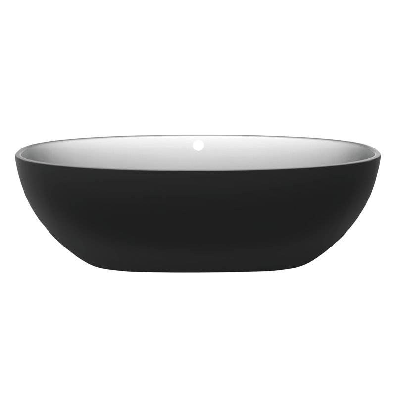 Barcelona 70-1/4" x 33-5/8" Freestanding Soaking Bathtub in Volcanic Limestone with Overflow Hole, 70" L x 34" W, Silver Gray