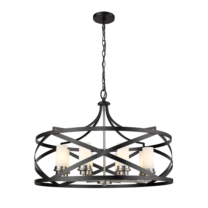Luminaire suspendu tambour unique à 8 lumières Ravinder, Nickel brossé