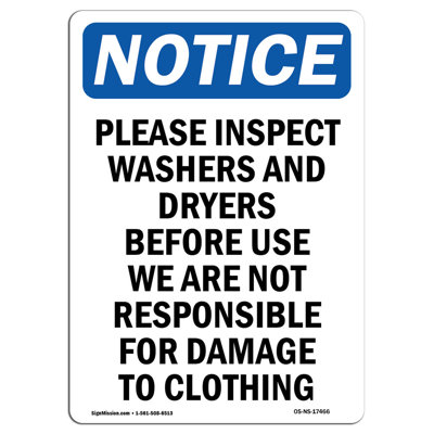 Please Inspect Washers and Dryers Sign