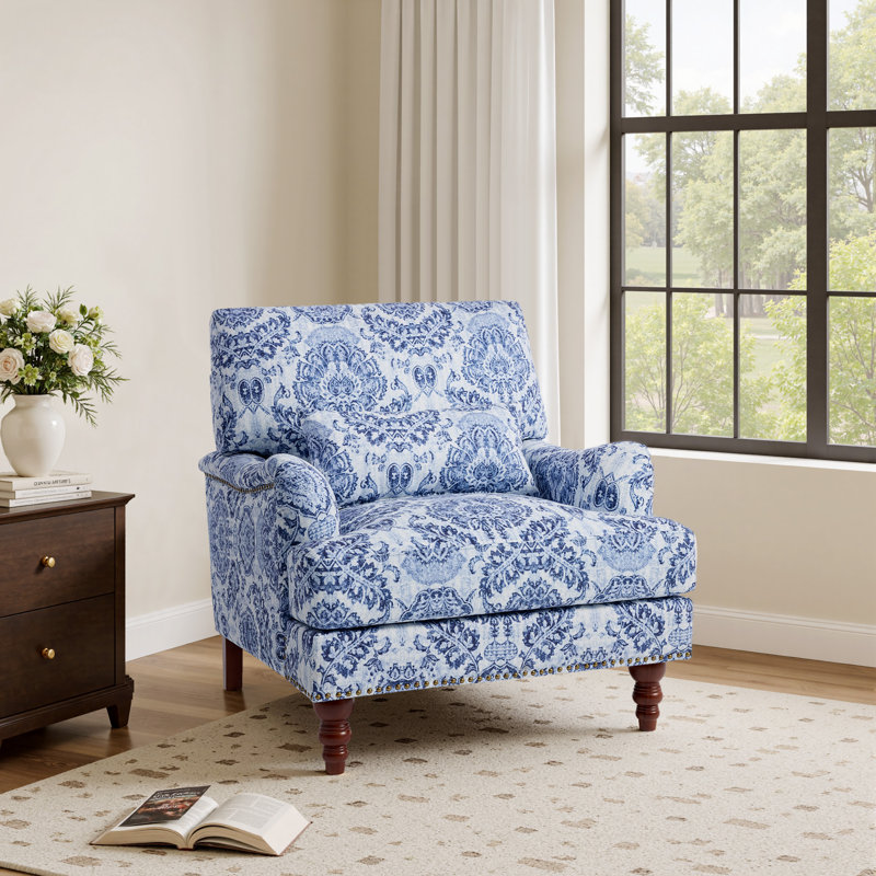 Fauteuil rembourré, Lin bleu marine