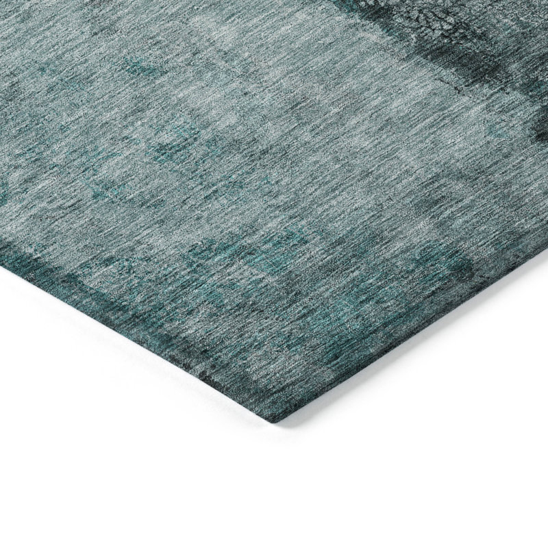 Tapis extérieur lavable abstrait bleu sarcelle et anthracite 10 pi x 14 pi bleu sarcelle