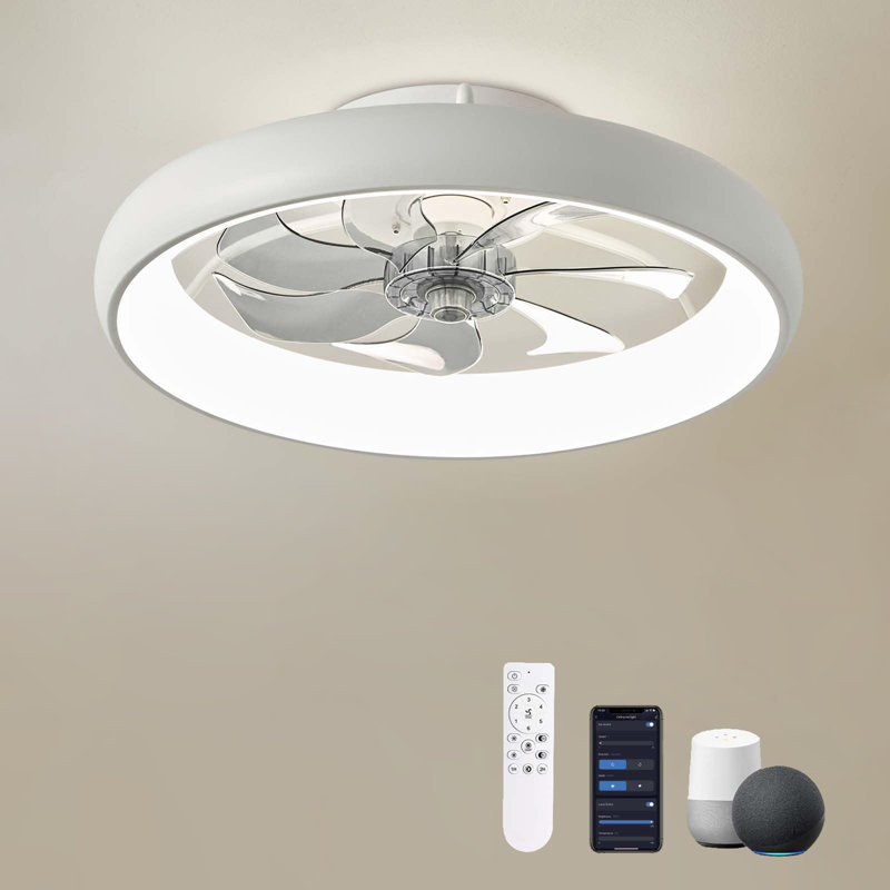 Ventilateur de plafond à DEL 20 pouces à intensité variable moderne avec lumières, Blanc