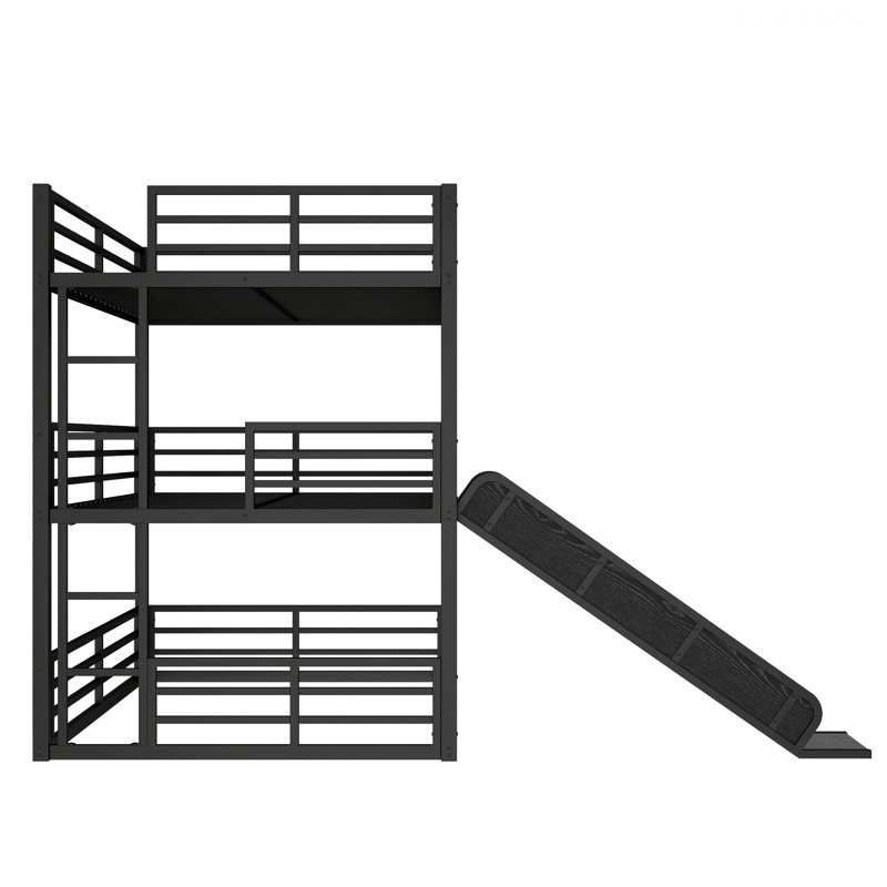 Bedroom Bed Frame, Triple Bunk Bed with Slide