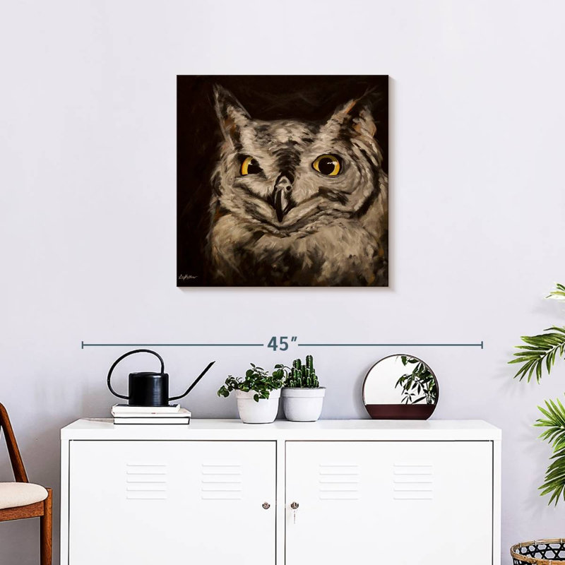 Brampt Black Background Owl, 24" H x 24" W