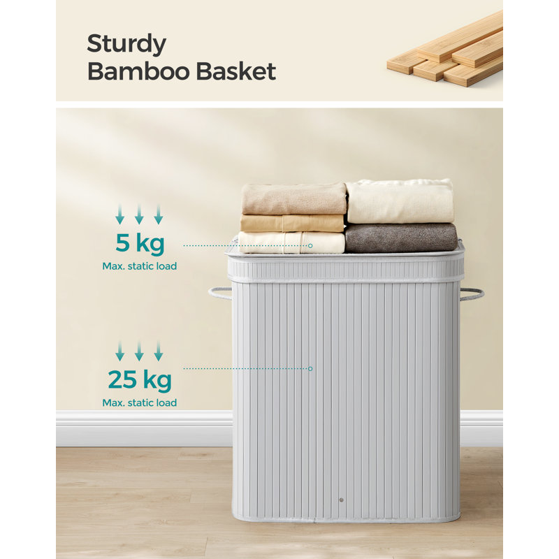 Bamboo Laundry Hamper with Handles, Grey