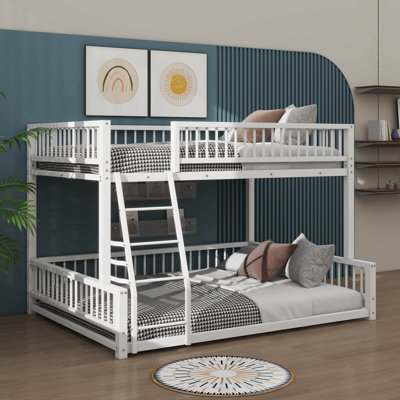 Convertible Queen-Size Bed With Guardrails And Ladder, Full XL On Upper Level