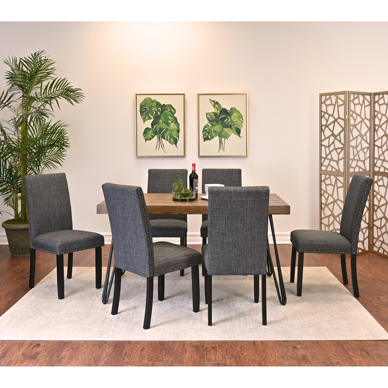 Ensemble de salle à manger 7 pièces, table à manger en épingle à cheveux avec 6 chaises, 3 options de couleurs, Gris