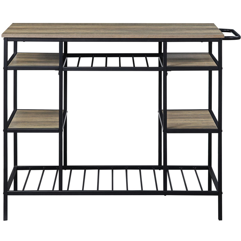 Vintage-Style Rustic Oak And Black Kitchen Island - Functional For Dining Rectangular Storage