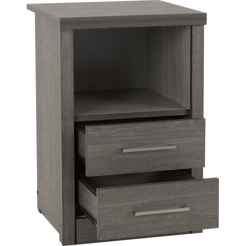 Arka 2 Drawer Bedside Table, Black Wood Grain