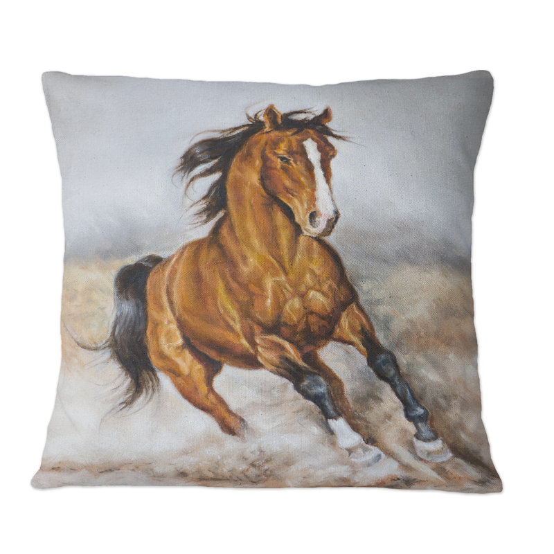 Cheval galopant dans la prairie à motif galopant - imprimé traditionnel, 16 po x 16 po