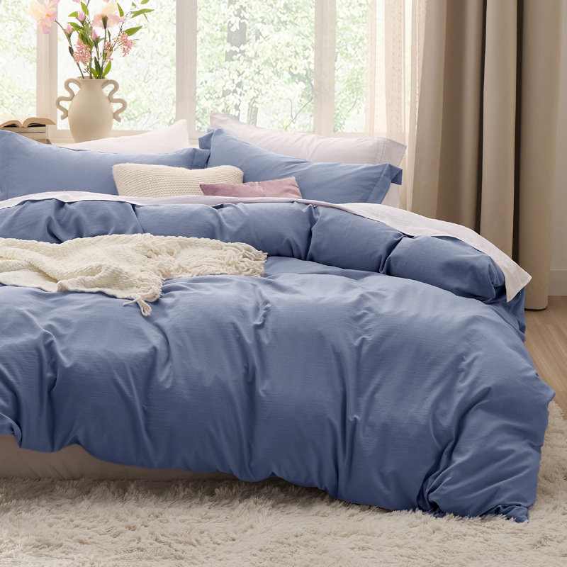 Bedsure Microfiber Duvet Cover Twin Size - Prewashed Cotton-Like Extra Soft Bedding Set (Set of 3), Slate Blue