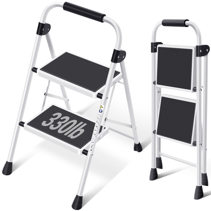 Encinal Metal Folding Ladder 2 Step Ladder,Step Stool, White