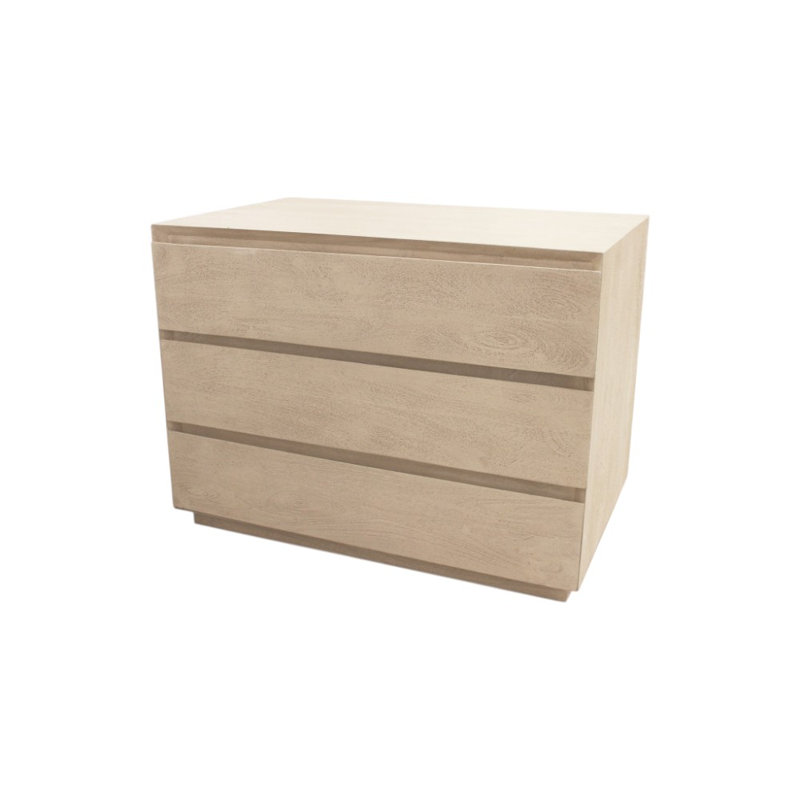 24" Natural Solid Wood Three Drawer Nightstand