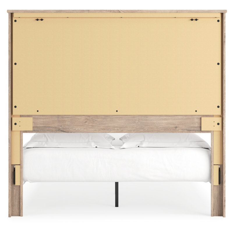 Queen Light Brown Upholstered Wood Frame Bed with Drawer