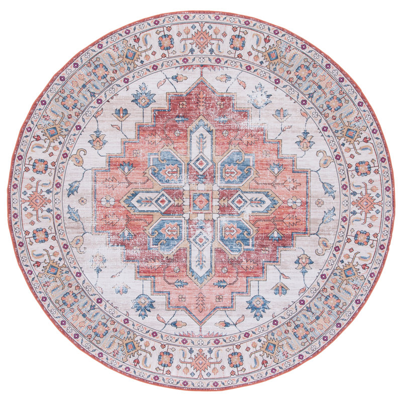 Allana Oriental Beige/Blue Area Rug, Round 6'