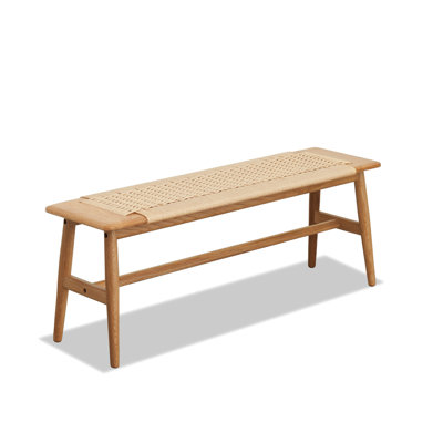 Natural Oak Wood Bench With An Airy And Comfortable Woven Seat Handwoven Cane - Versatile For Any Room