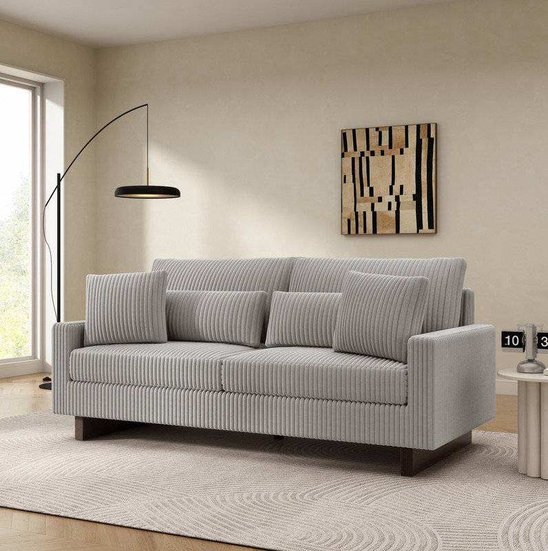 Canapé-lit moderne gris de 80,3 po avec 4 coussins décoratifs de salon, Gris
