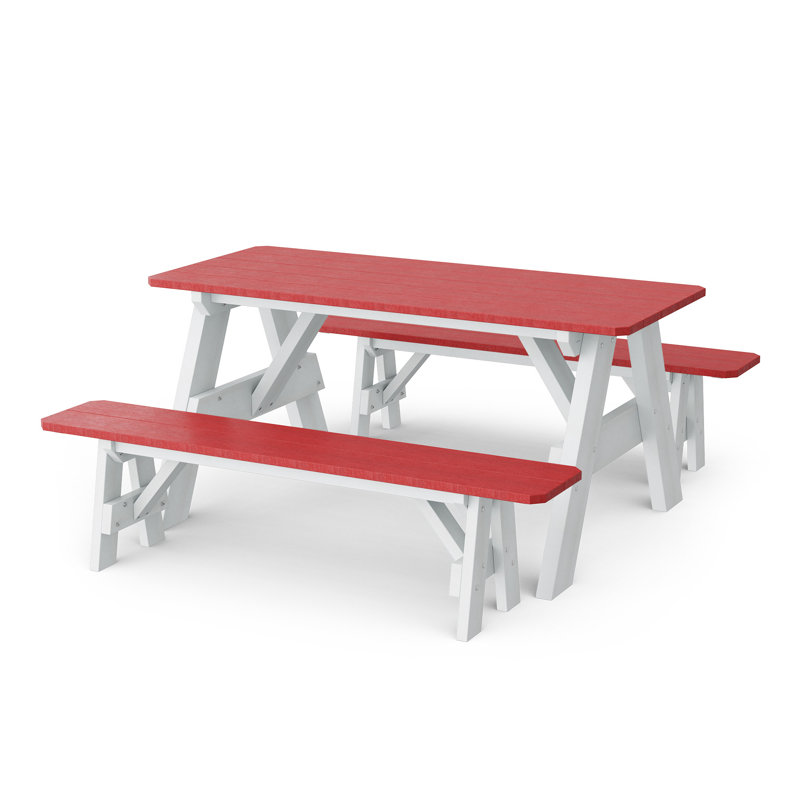 Heritage 72" Picnic Table With Detached Benches, Cardinal Red/White