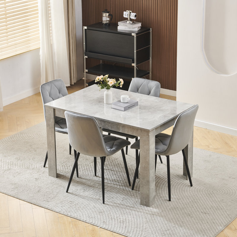 4 -Person Modern Wood Dining Set, Velvet Diamond Grey