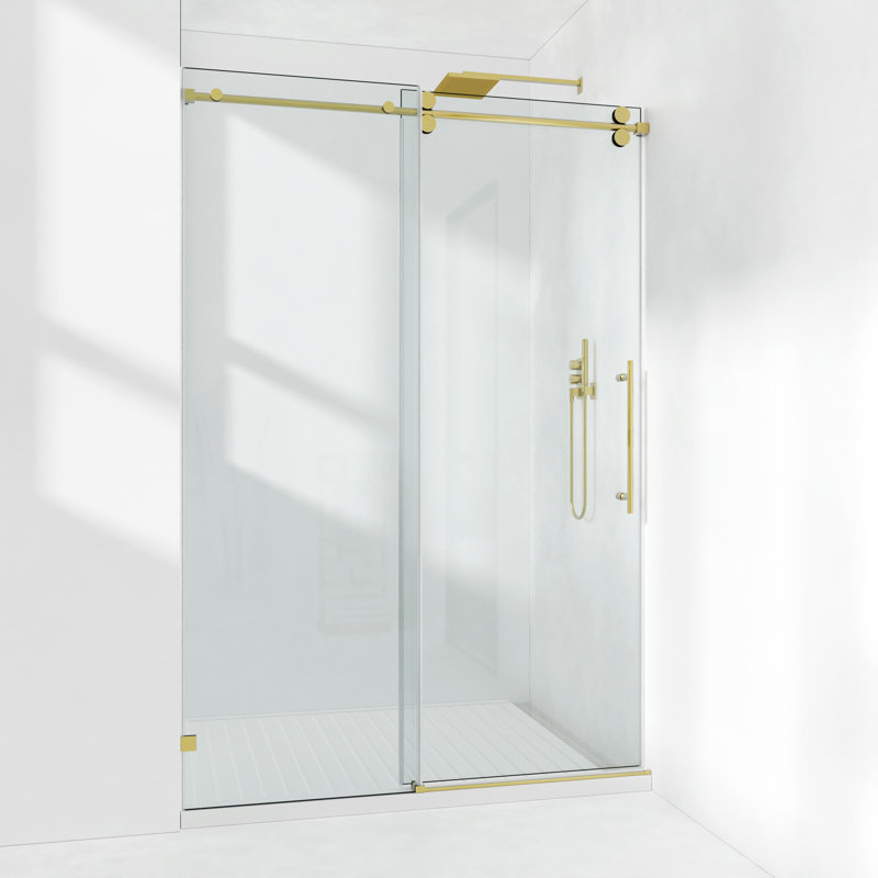 50-55" W x 76" H Frameless Single Sliding Shower Door with 3/8" (10mm) Clear Tempered Glass, Shatter-Resistant Film & Installation Hole Locator - Round Top Rail