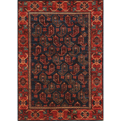 Hand-Knotted Wool BLUE / RED Area Rug
